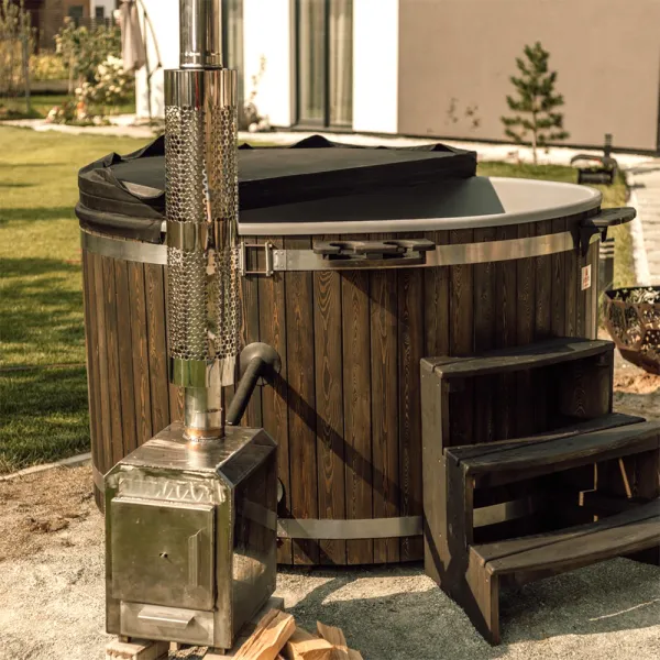 купель шишка с пластиковой вставкой 2000мм (серая чаша/фасад венге) в комплекте печь